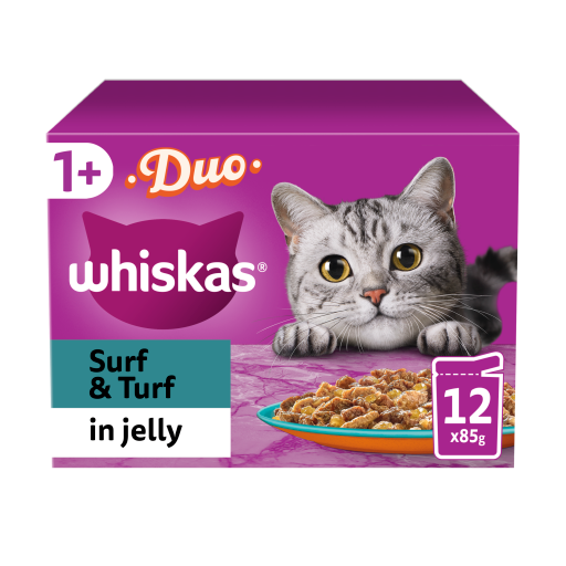 Whiskas 1+ Duo Surf and Turf Adult Wet Cat Food Pouches in Jelly