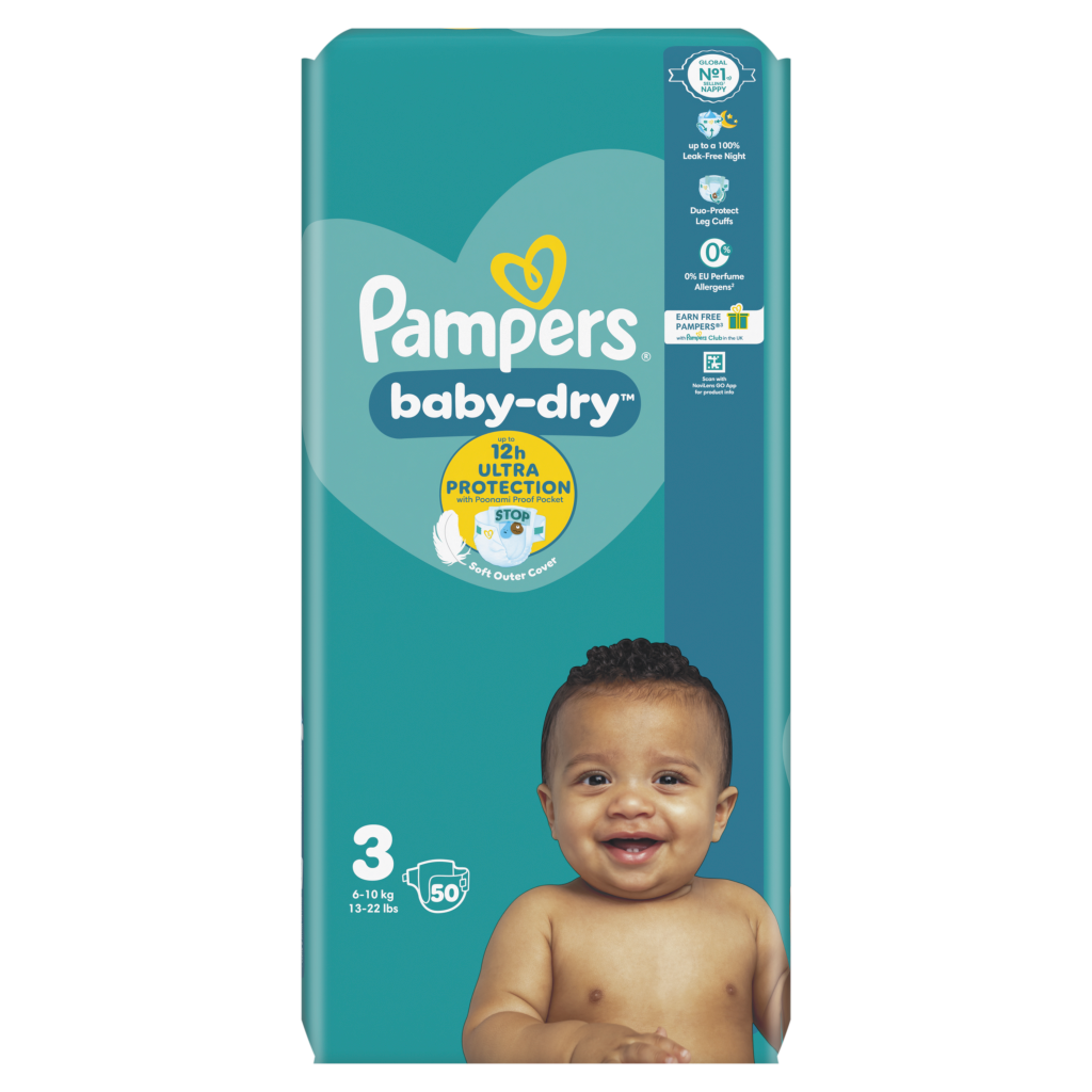Pampers Baby-Dry Size 3, 50 Nappies, 6kg-10kg, Essential Pack Co