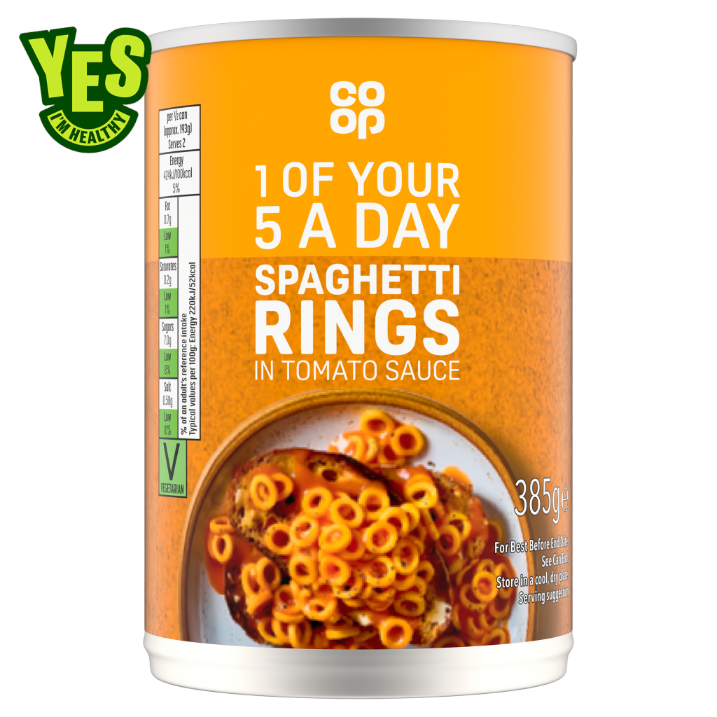 Co-op Spaghetti Rings in Tomato Sauce 385g | Co-op delivery
