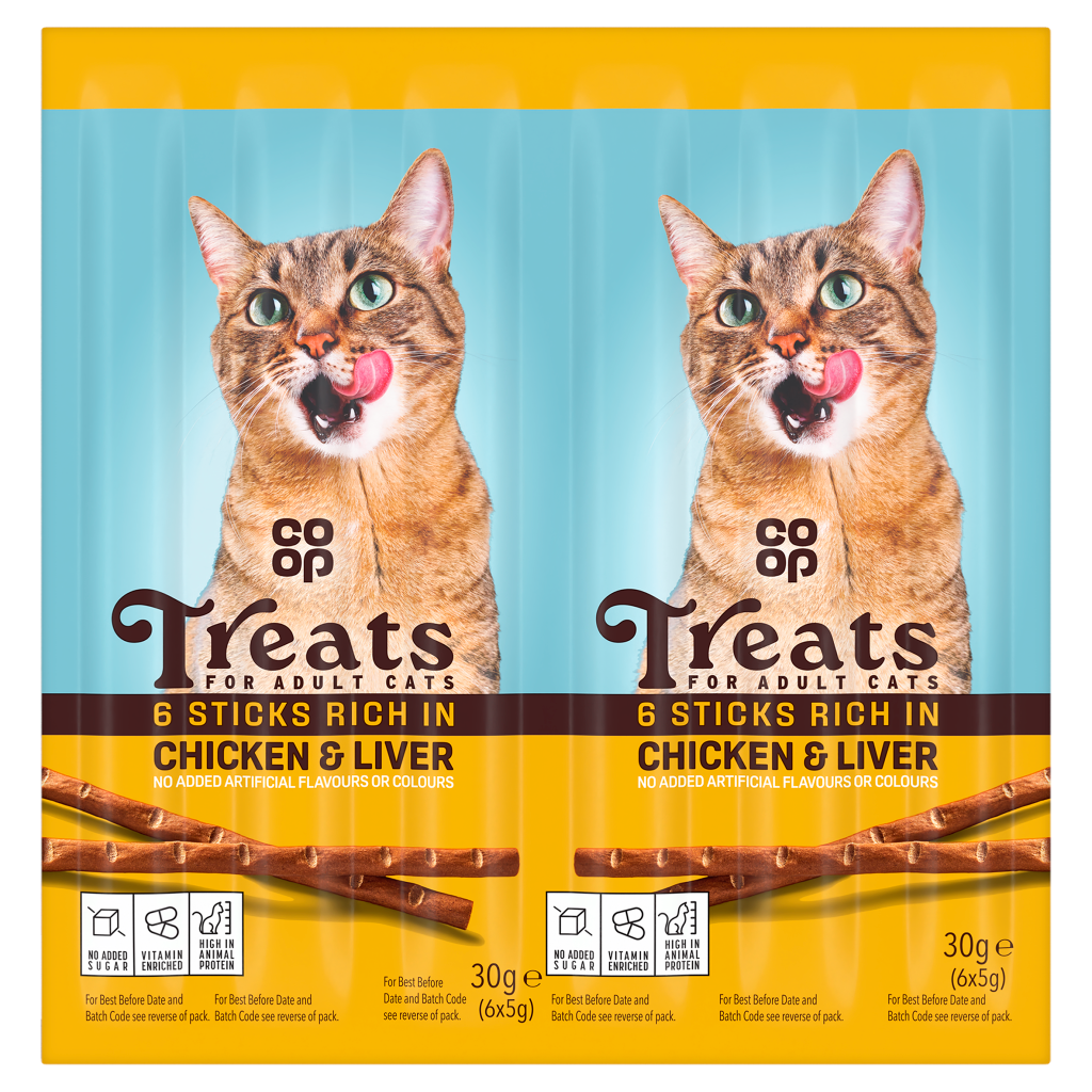 Co-op Sticks Rich in Chicken Liver Treats for Adult Cats x 5g (30g)