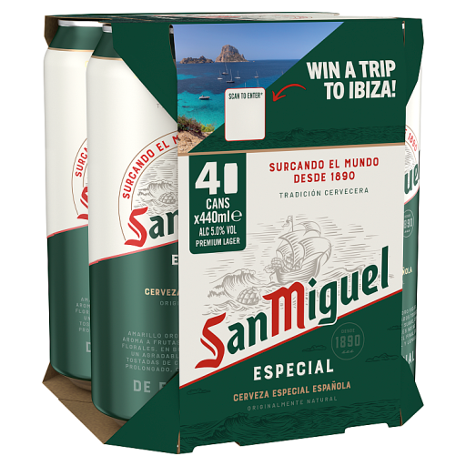 San Miguel Premium Lager Beer Cans 4x440ml | Co-op delivery