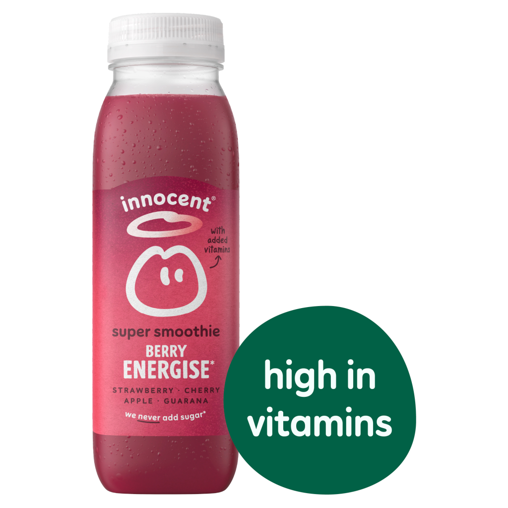 innocent Berry Energise, Strawberry, Cherry, Apple & Guarana Super Smoothie with Vitamins 300ml