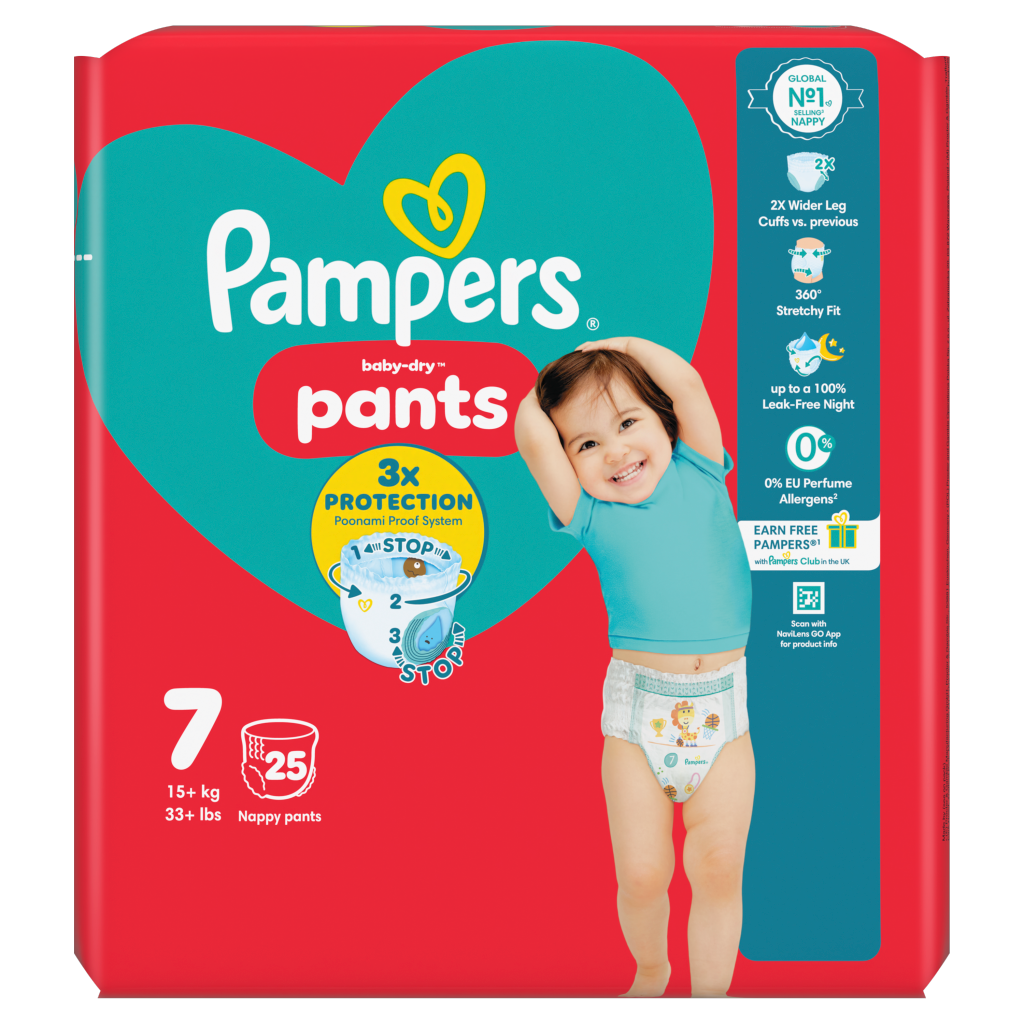 Pampers Baby-Dry Nappy Pants Size 7, 25 Nappies, 15kg+, Essential